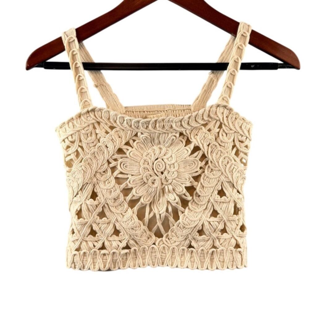 Chelsea & Violet Ivory Cotton Crochet Crop Tank Boho Floral Girls XL or Women XS